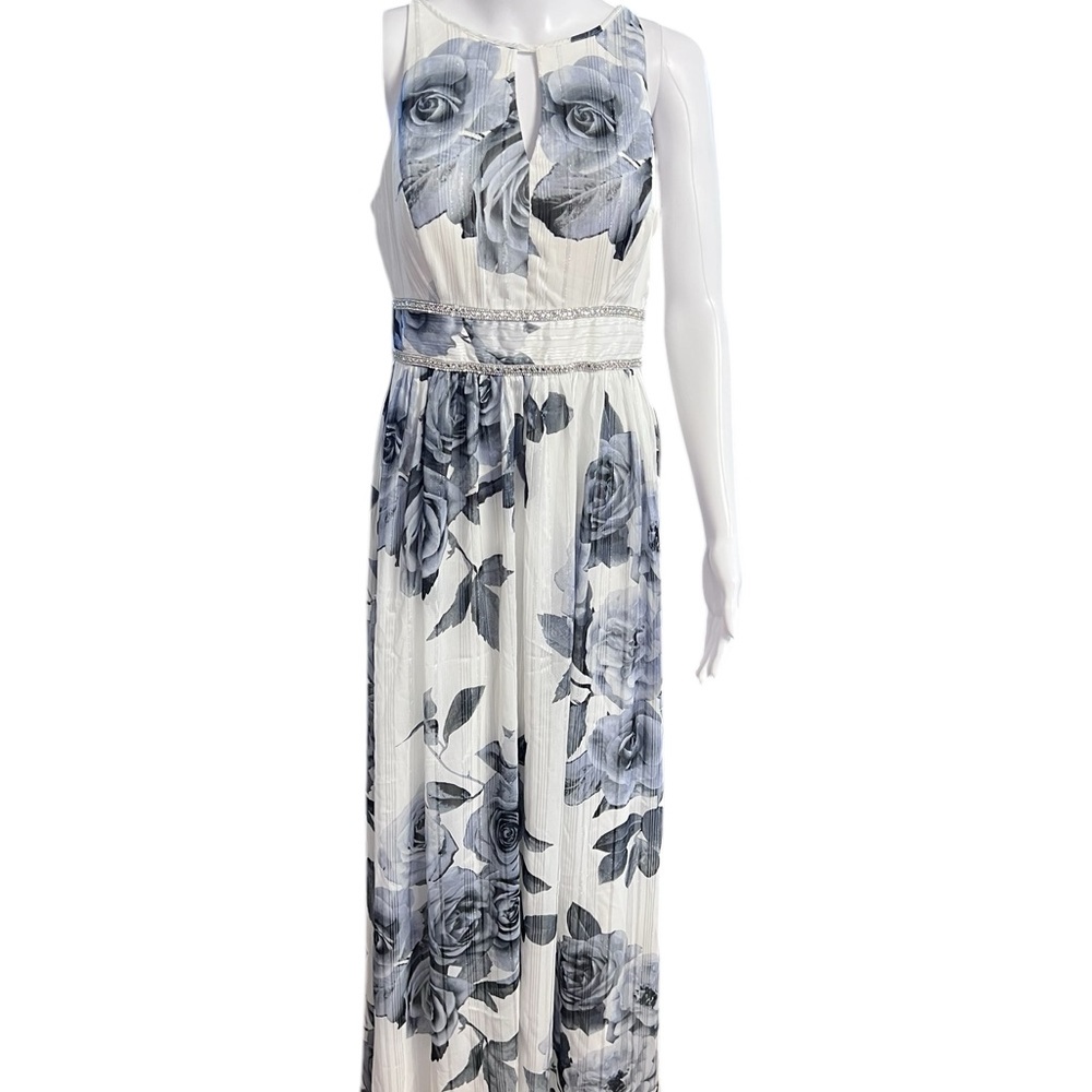 R&M Richards NWT Women’s Black & White Floral Jeweled Maxi Sundress Sz. 6